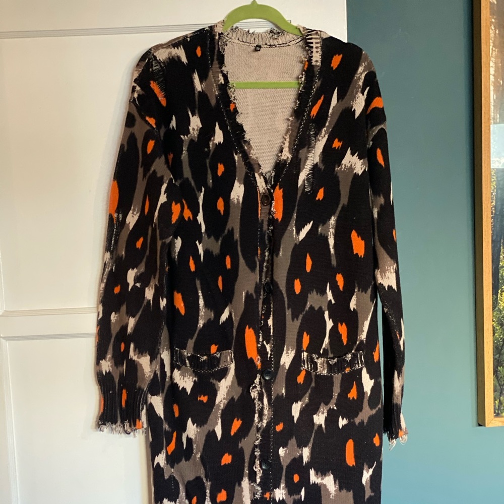R13 long orange leopard cardigan